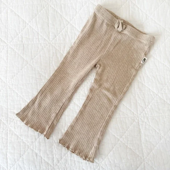 Rabbit + Bear Kids Ribbed Flare Pants Tan 2T - Picture 1 of 4
